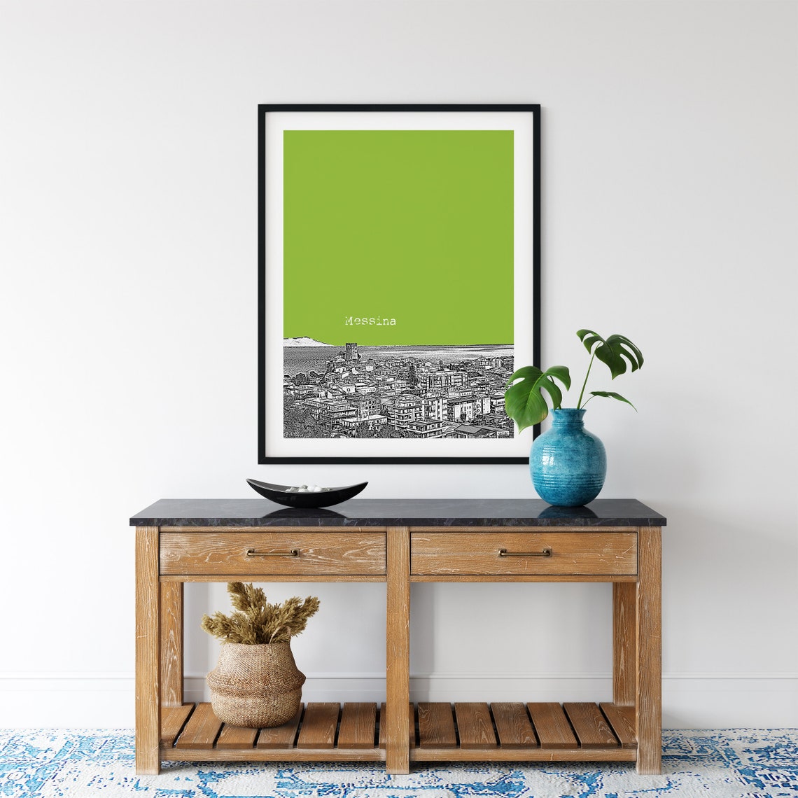 Messina Sicily Strait City Panorama Lime Pop Art Italy Poster - Image 2