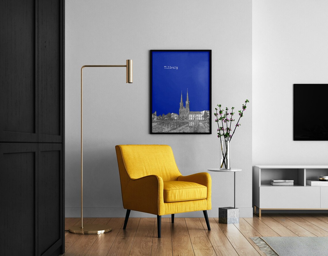 Tilburg Netherlands Church Color Block Poster With Custom Sky Color - Image 3