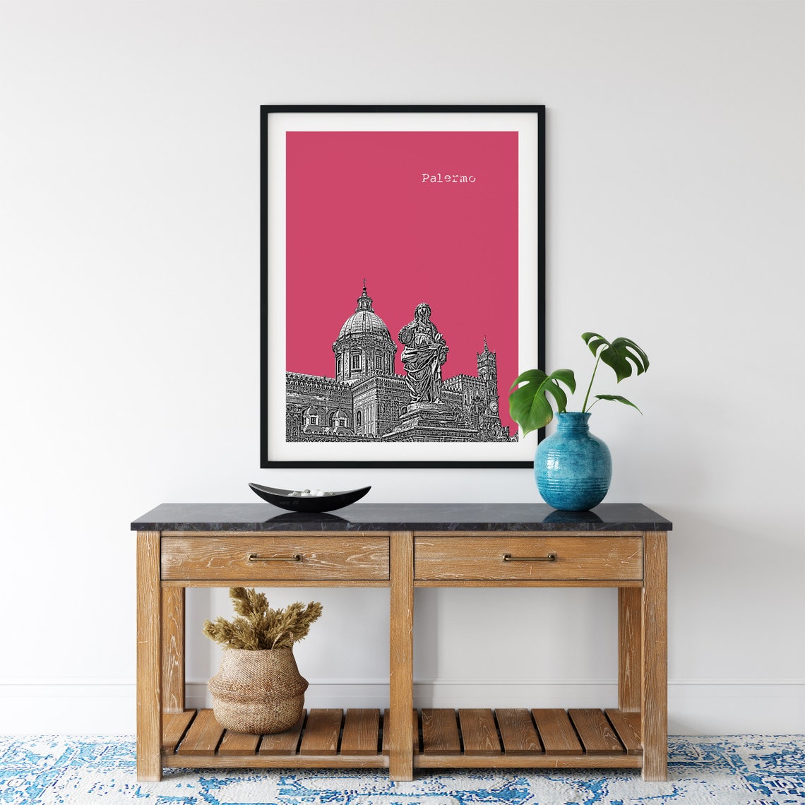 Palermo Italy Pink Pop Art City Landmark Sketch Print Travel Decor - Image 2