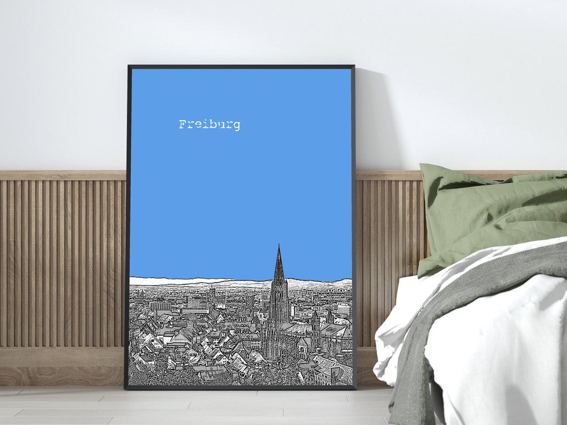 Freiburg Cathedral Spire Blue Pop Art Germany Skyline Poster - Image 4