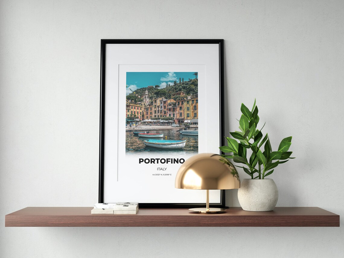 Portofino Italy Harbor Travel Photo Print Coastal Town Wall Decor