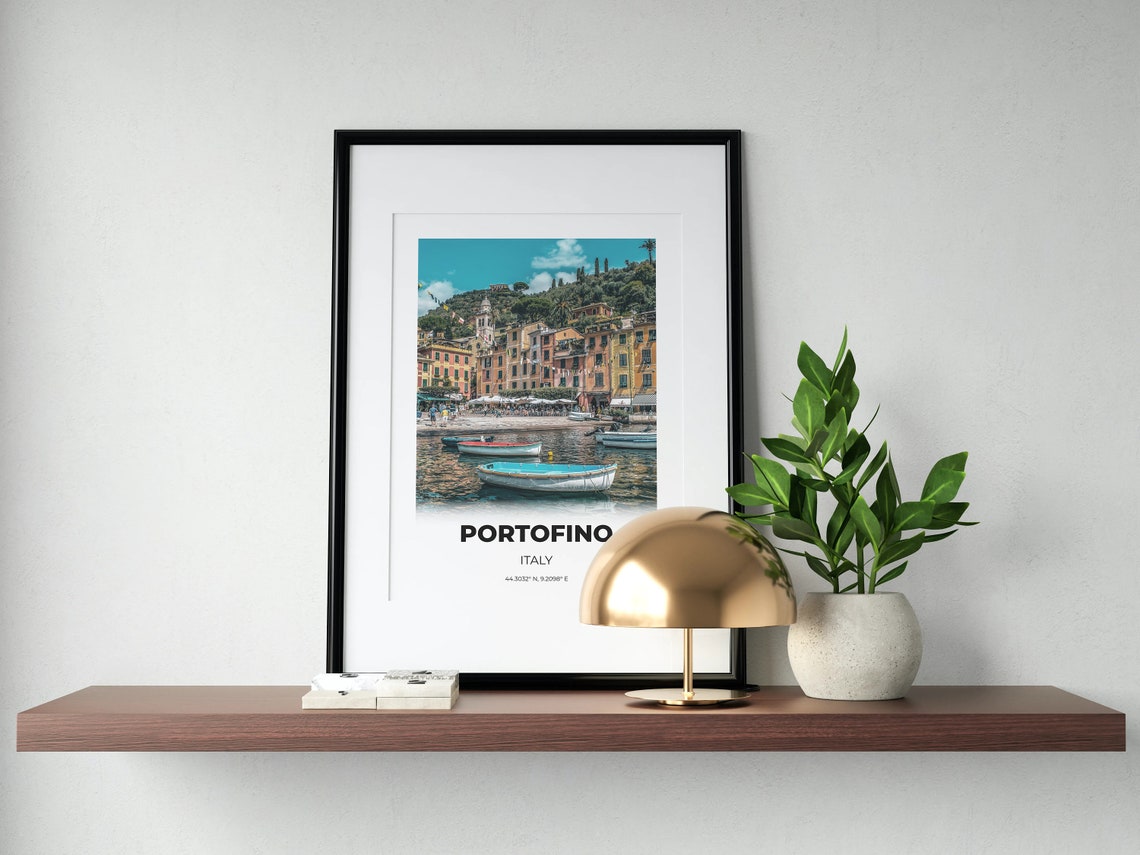 Portofino Port City Print Wall Art Office Decor Cityscape Print Modern Travel Poster Italy Town Harbour Livingroom Print