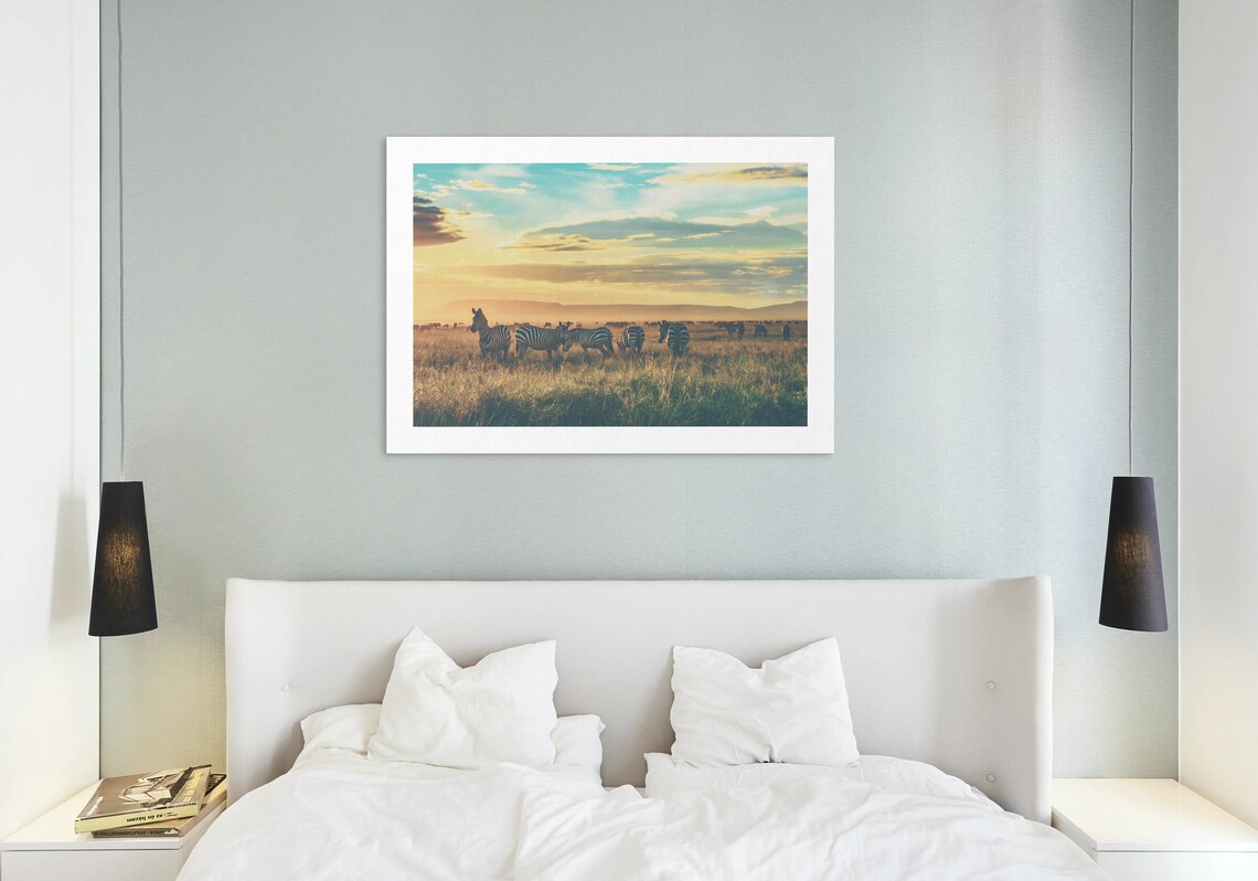 Zebra Herd Golden Sunset African Savanna Wildlife Horizontal Poster - Image 2