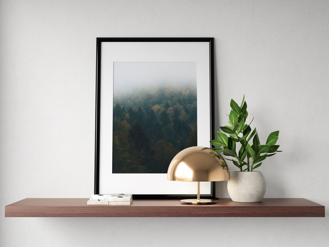 Misty Fog Over Dark Evergreen Forest Treetops Fine Art Poster - Image 2