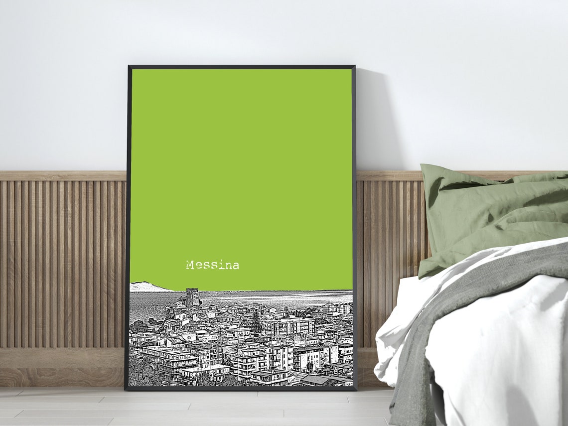 Messina Sicily Strait City Panorama Lime Pop Art Italy Poster - Image 3