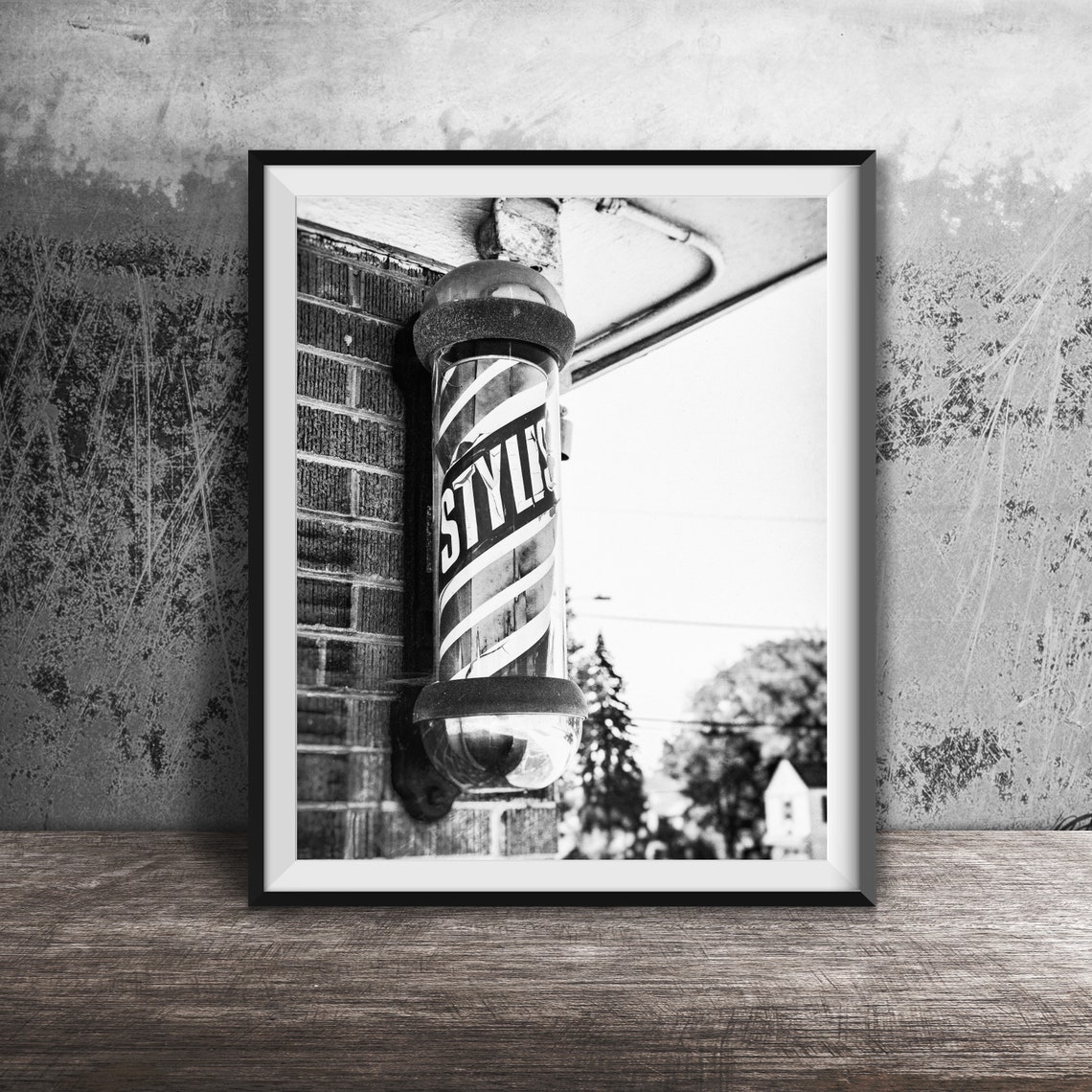 Vintage Barber Pole Stylus Sign On Brick Wall Classic Photo Poster - Image 2