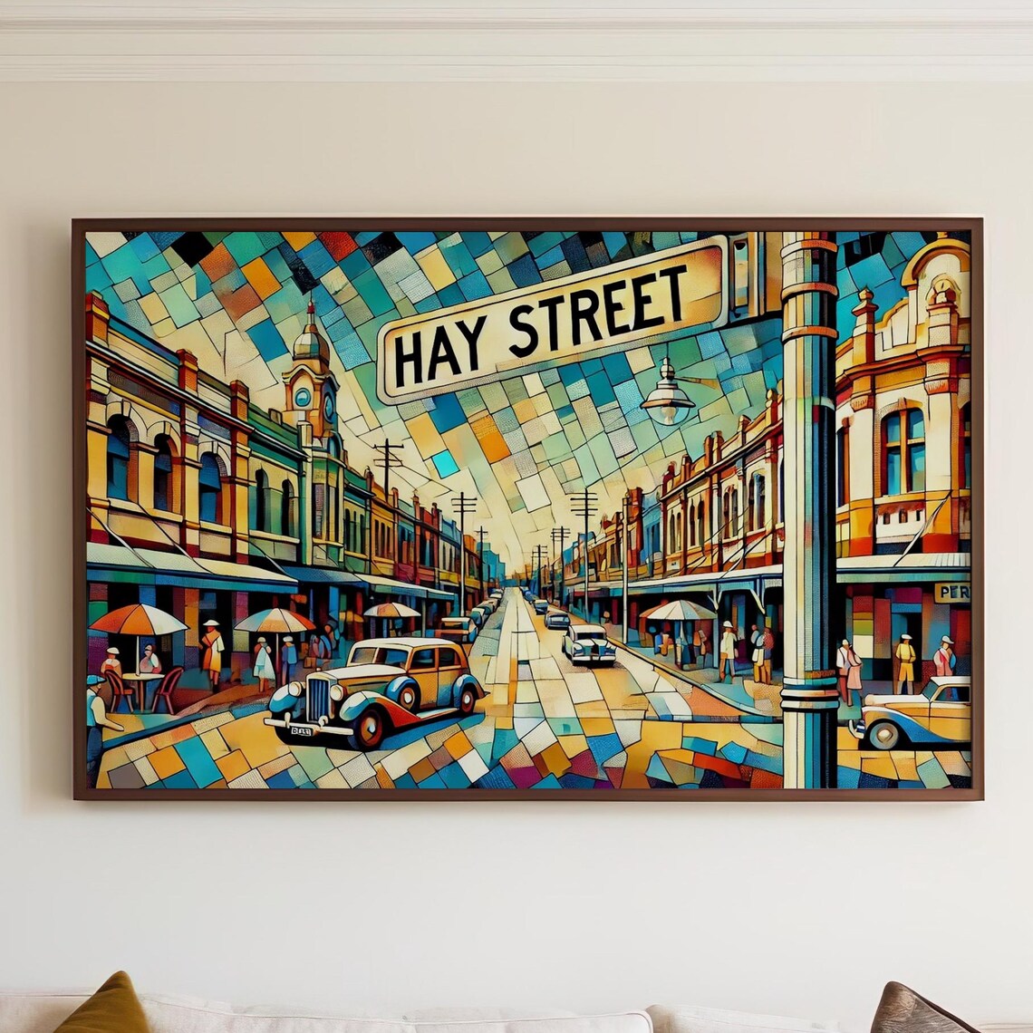 Hay Street Perth Mosaic Cubist Vintage Street Scene Wall Art