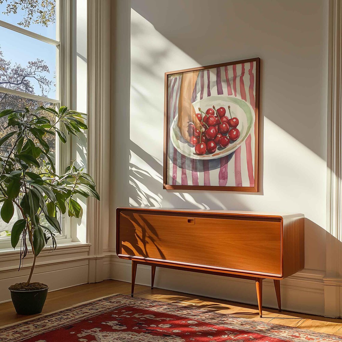 Minimalist Cherry Still Life, Farmhouse Kitchen Decor - Image 2