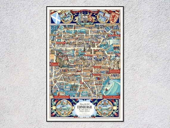 Edinburgh Vintage Map Travel Poster, Historic City