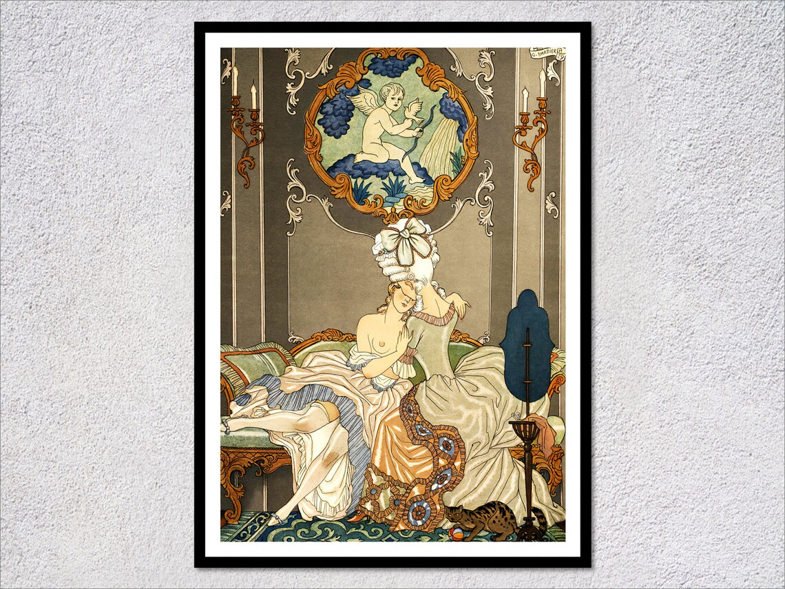 French Art Deco Boudoir Elegant Women Chaise Romantic Vintage Wall Art
