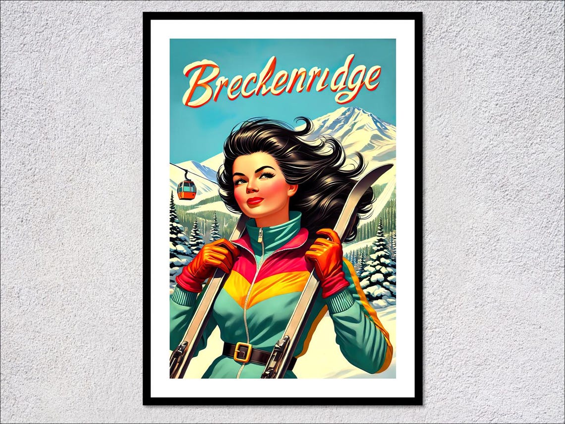 Breckenridge Ski Resort Poster Mountain Skiing Print Winter Sports Art Ski Decor Skiing Gift Snowy Landscape