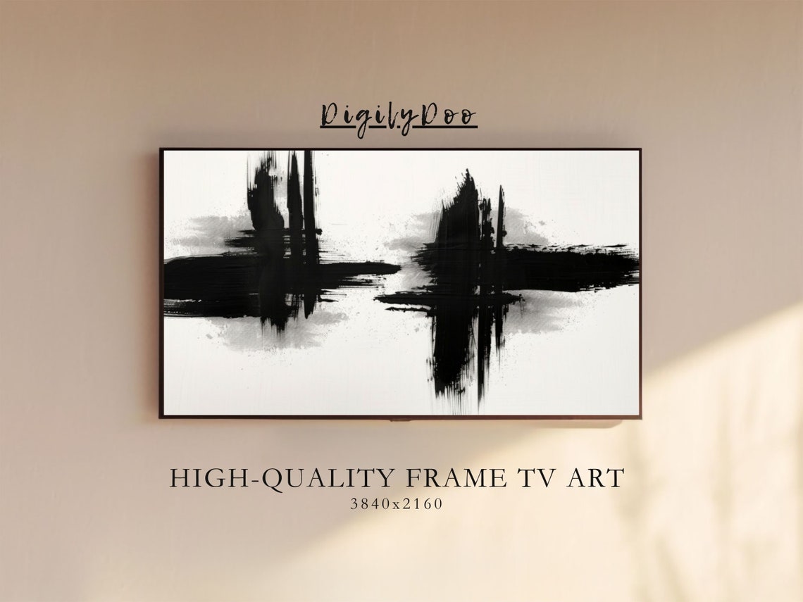 Black White Abstract Brushstroke Ink Minimalist Modern Poster