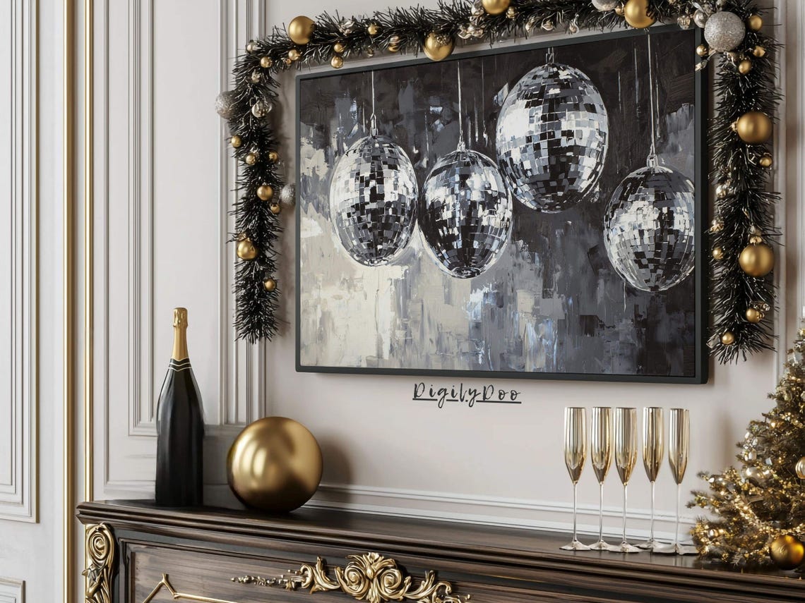 Disco Ball Party Black White Glamorous Night Celebration Art Poster - Image 3