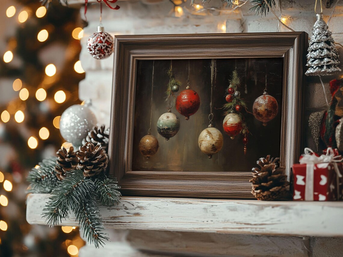Vintage Christmas Ornament Art Print, Rustic Farmhouse Decor - Image 3
