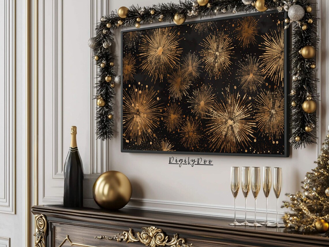 Happy New Year 2025 Vintage Fireworks Art Print - Image 3