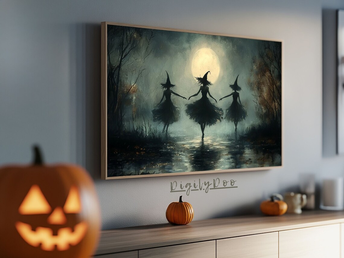 Halloween Witch Sisters Vintage Art Print - Image 3