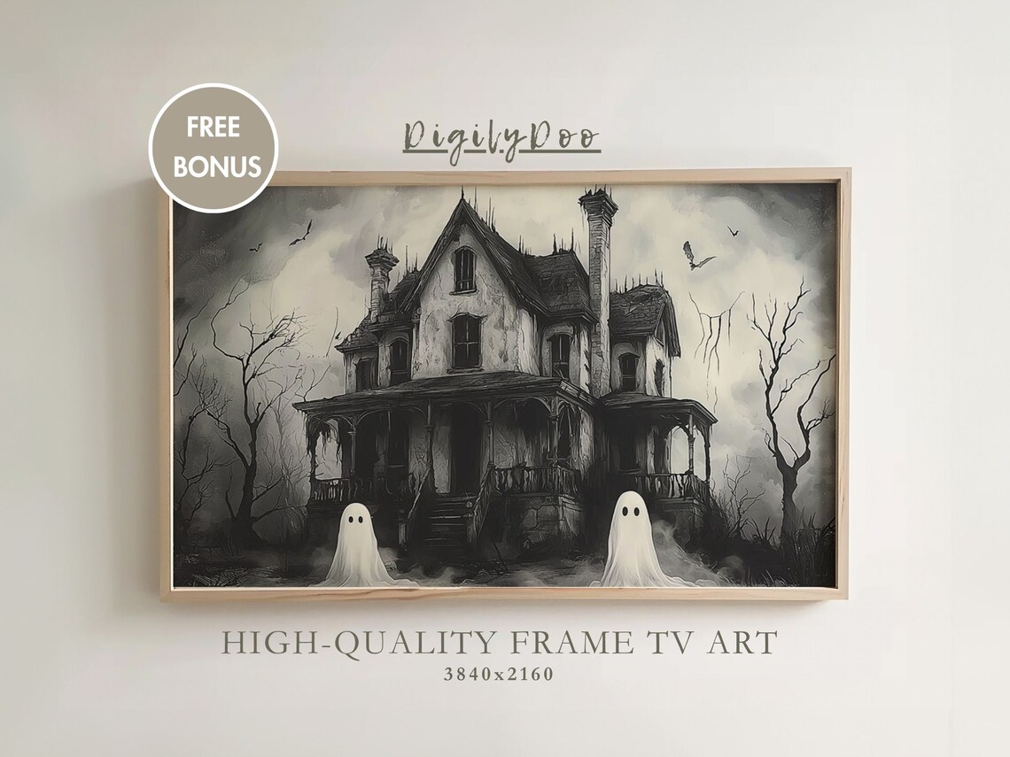 Halloween Ghosts Haunted House Vintage Art Print