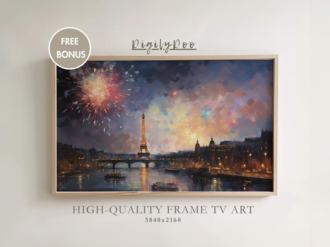 Vintage Paris Fireworks New Year 2025 Travel Poster