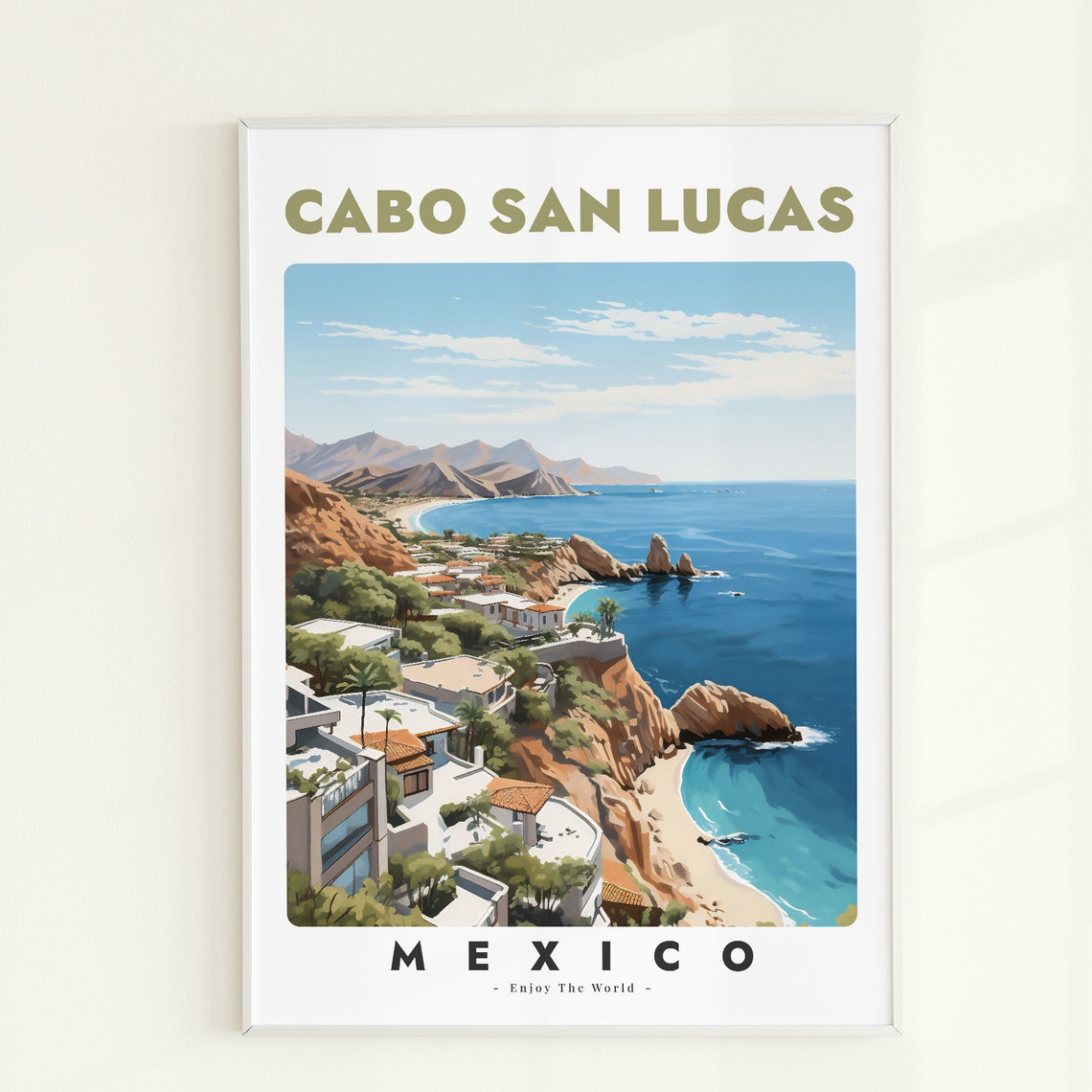 Cabo San Lucas Mexico Coastal Cliffs Villa Beach Travel Poster