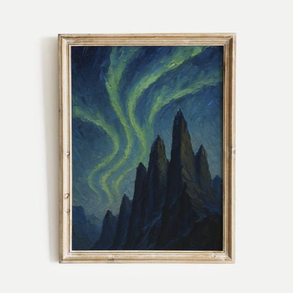Northern Lights Aurora Oil Painting Print Vintage Wall Art Home And Office Living Room Bedroom Nursery