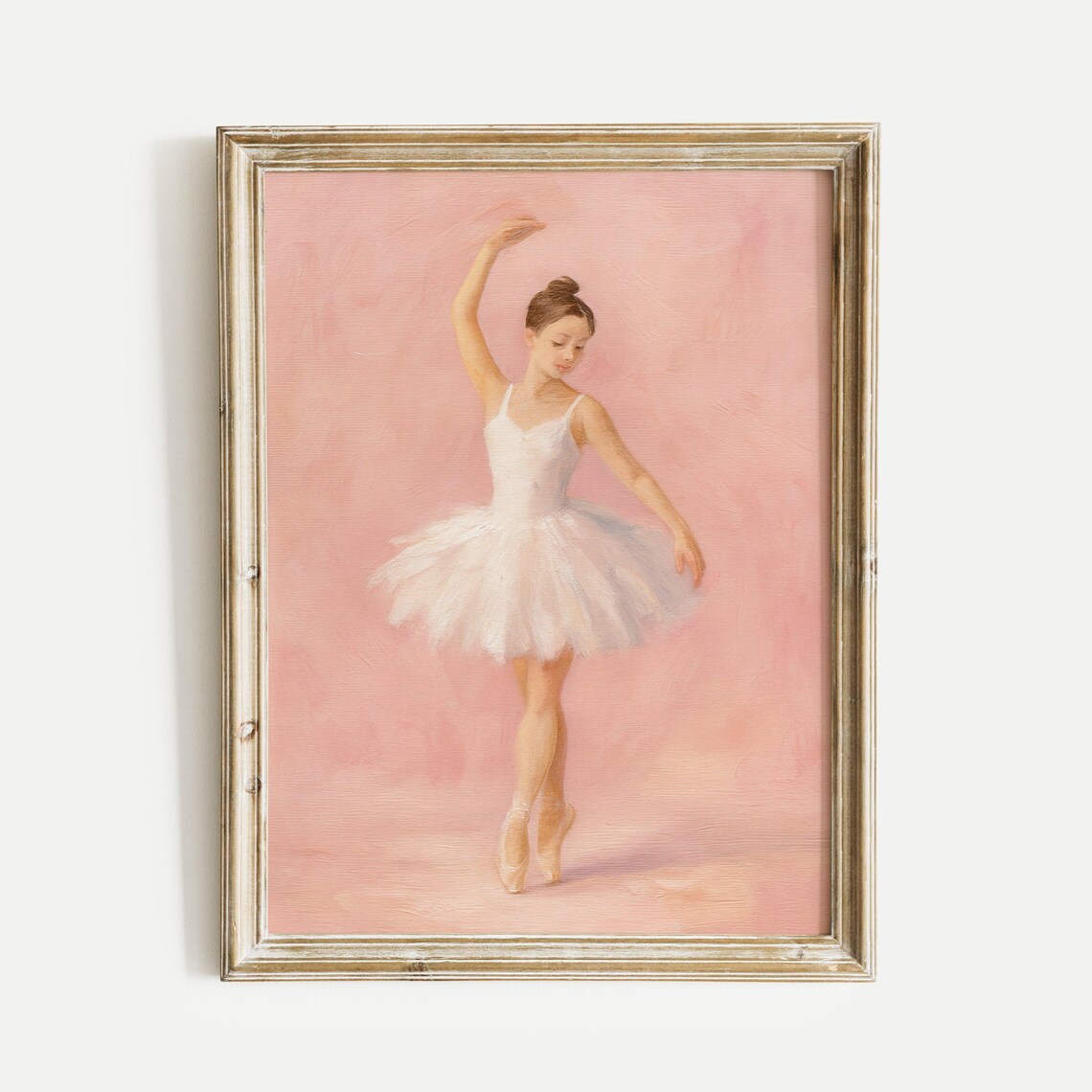 Elegant Ballerina In White Tutu Pink Background Oil Painting Poster