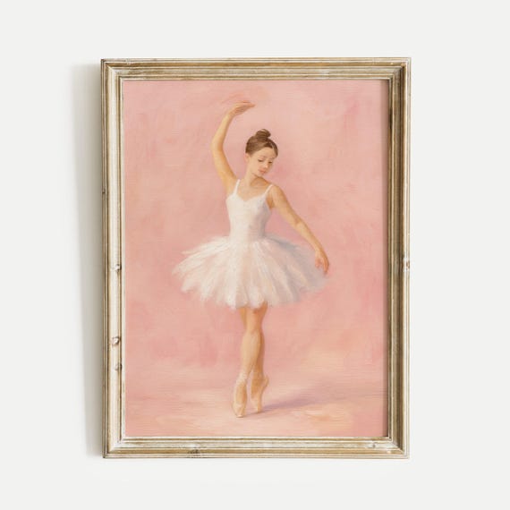 Ballerina Pink White Oil Painting Print Vintage Wall Art Home And Office Living Room Bedroom Nursery Decor