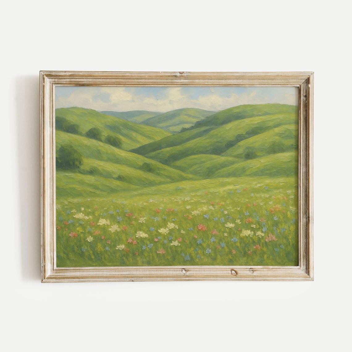 Green Rolling Hills Wildflower Meadow Spring Oil Painting Poster