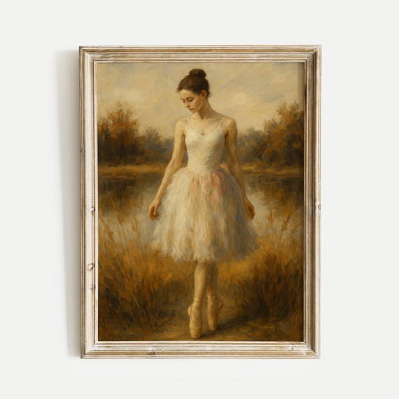 Ballerina Fall Autumn Oil Painting Print Vintage Wall Art Home Living Room Bedroom Nursery Decor