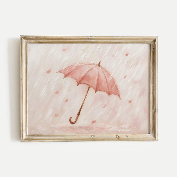 Pink Umbrella Rain Oil Painting Print Vintage Wall Art Home And Office Living Room Bedroom Nursery Decor