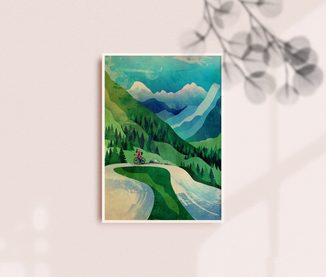 Woman Cyclist Ascending Cycling Art Print - Image 3
