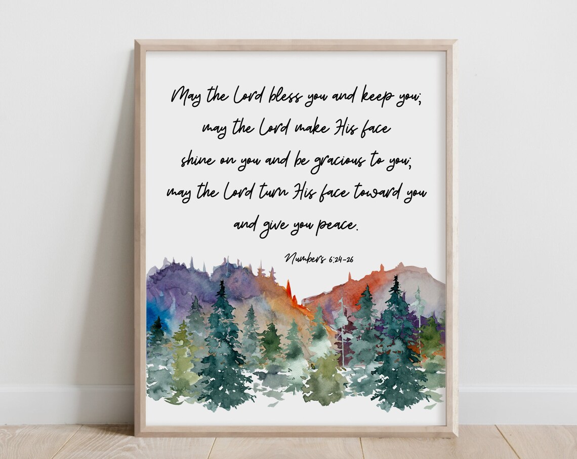 Numbers 6:24-26 The Lord Bless You Watercolor Forest Mountain Poster