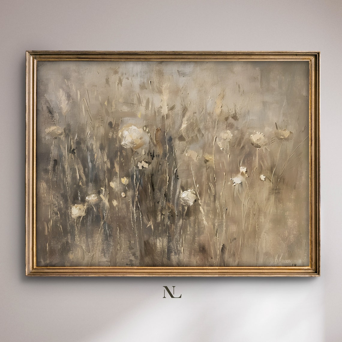 Neutral Beige Wildflower Meadow Soft Impressionist Floral Poster