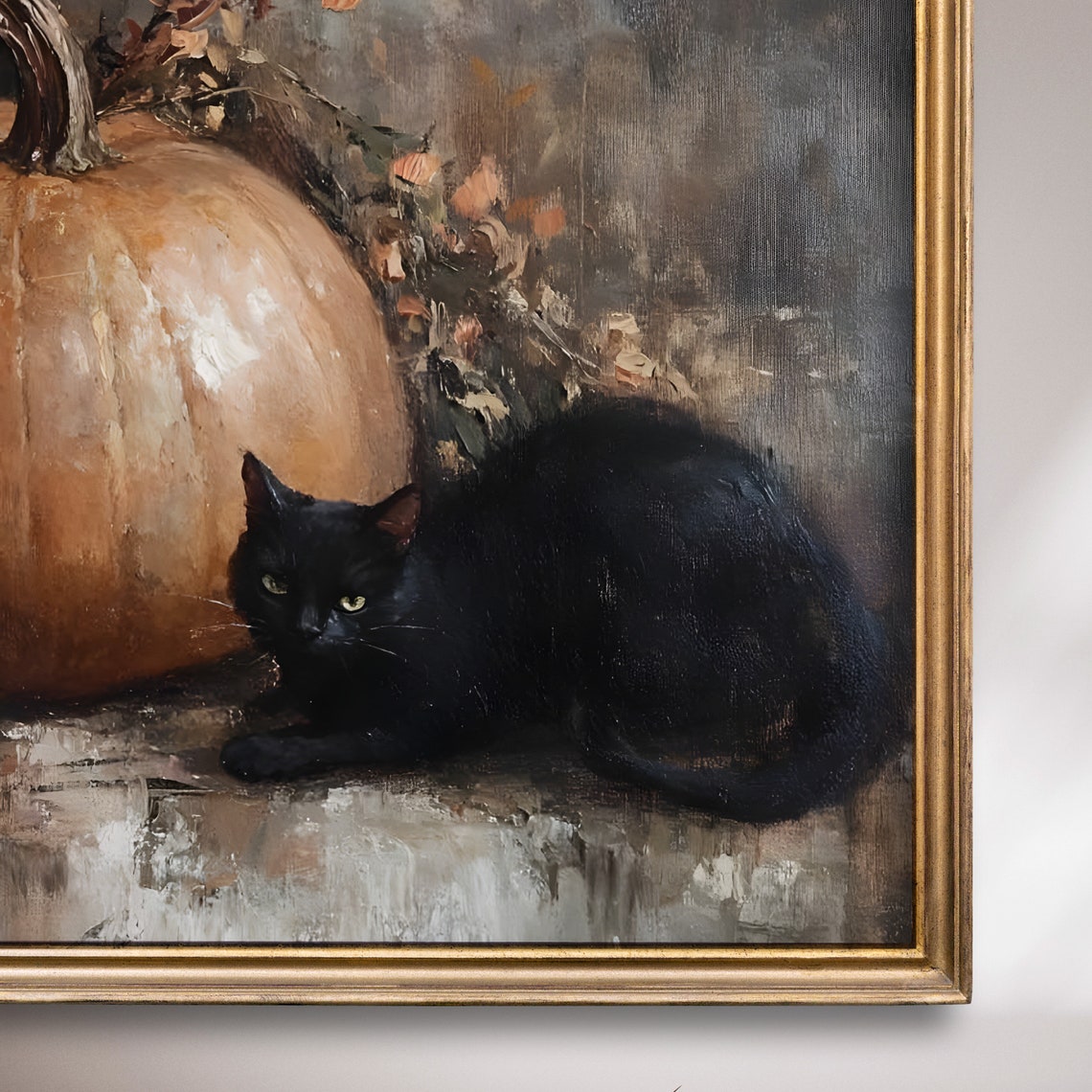Black Cat With Pumpkins And Autumn Flowers Fall Still Life Poster - Image 7