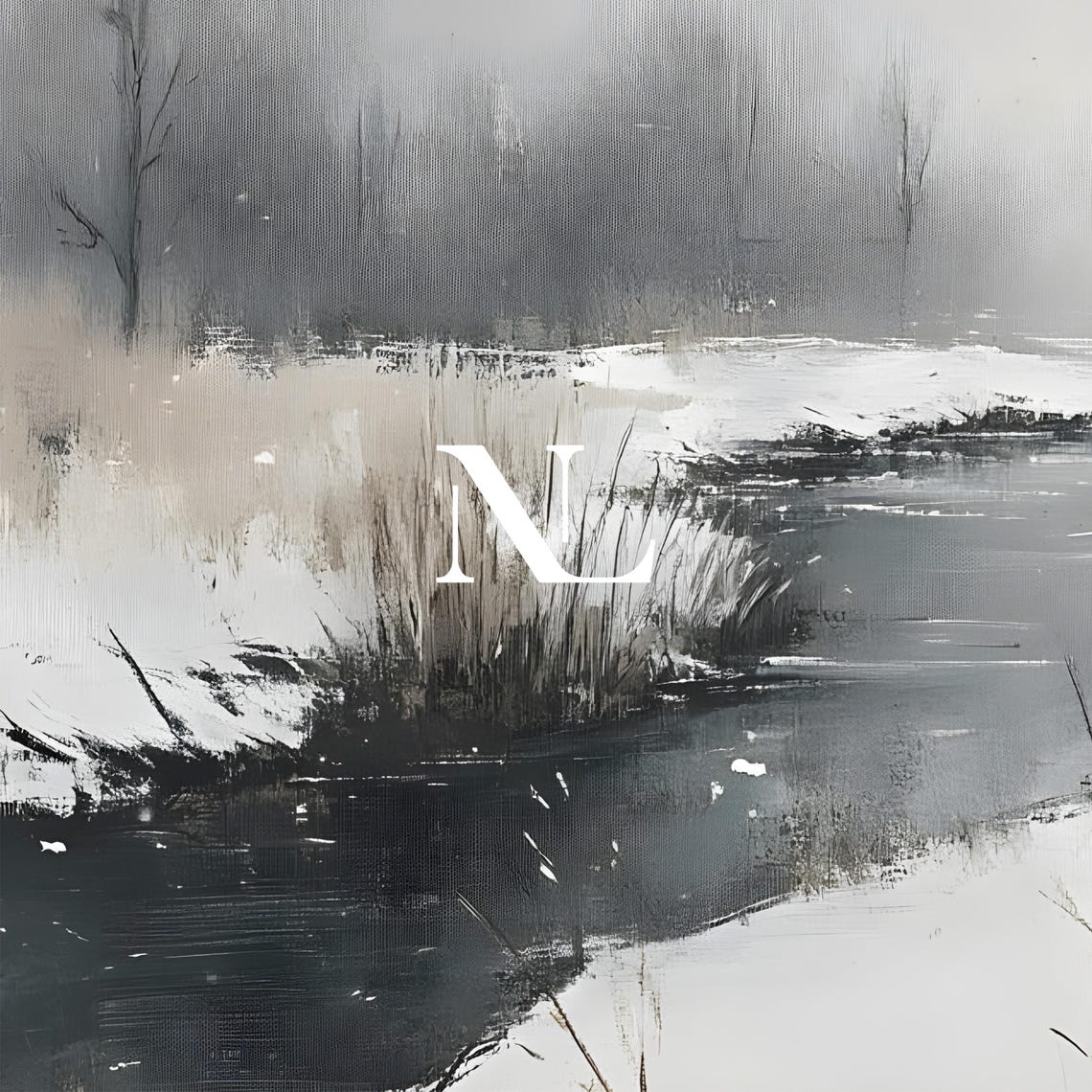 Winter Stream Through Snowy Banks Black And White Nature Poster - Image 5