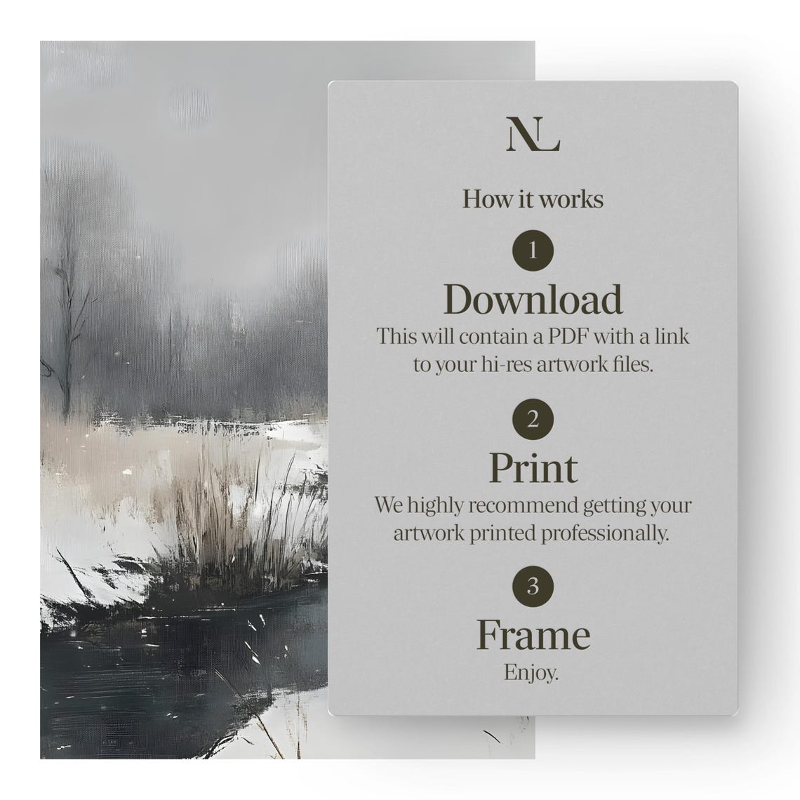Winter Stream Through Snowy Banks Black And White Nature Poster - Image 4