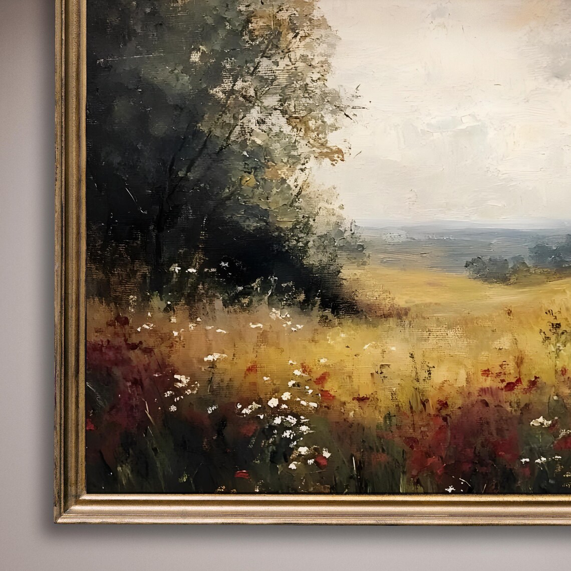 Golden Wildflower Meadow With Red Poppies And Distant Hills Poster - Image 8