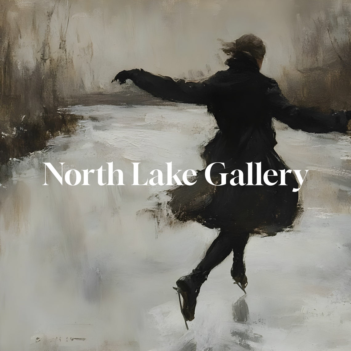 Woman Ice Skating On Frozen River Vintage Winter Scene Poster - Image 5
