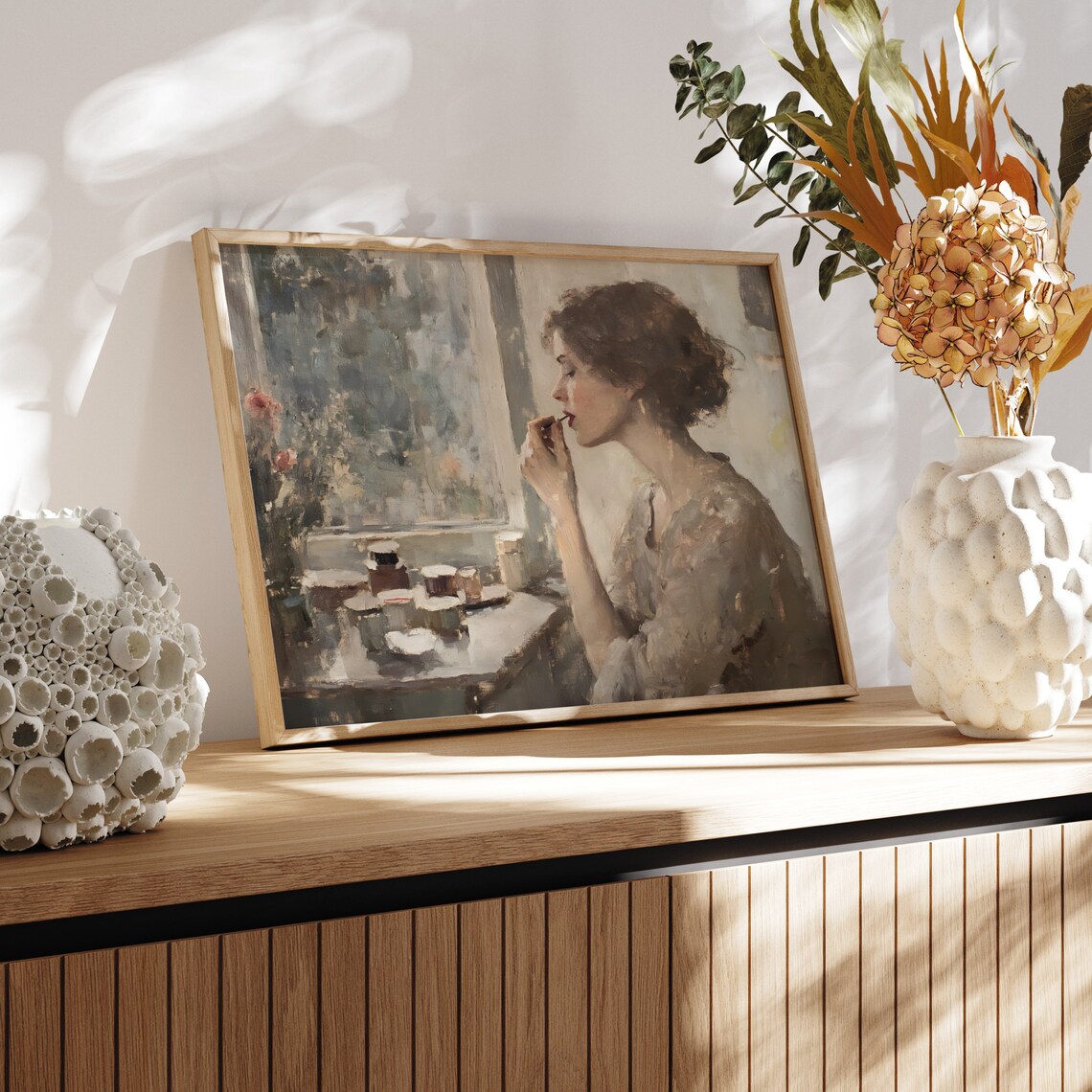 Woman Applying Lipstick Vintage Vanity Impressionist Painting Poster - Image 3