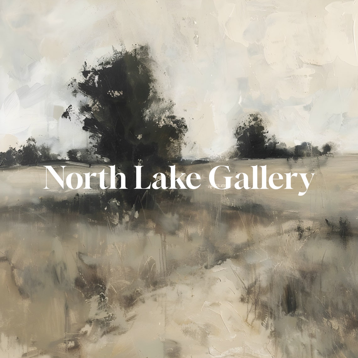 Minimalist Neutral Landscape Lone Tree Misty Field Artwork Poster - Image 2