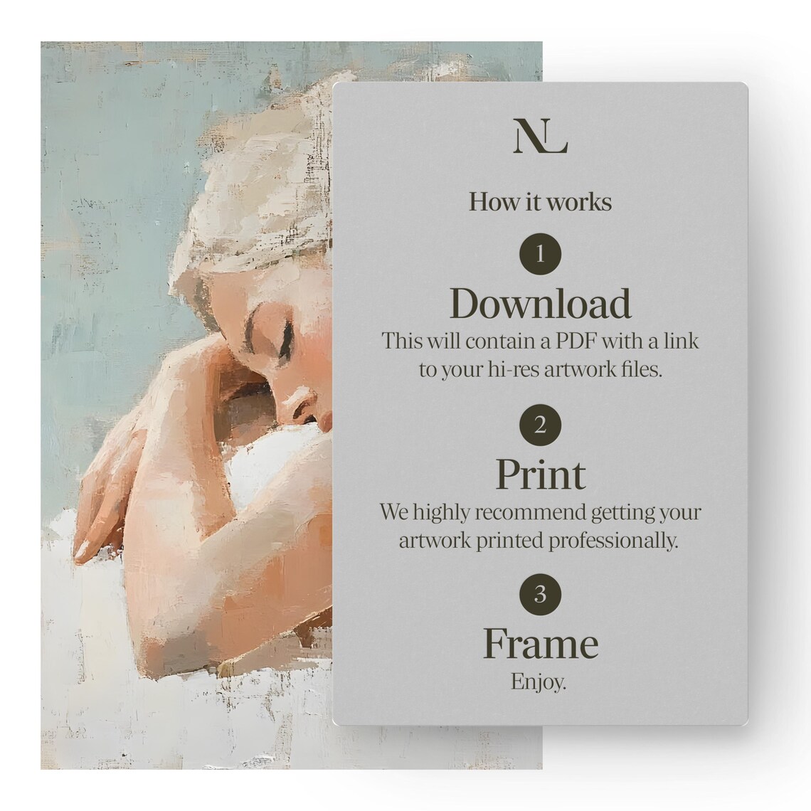 Sleeping Woman Resting On Her Arm Soft Peach Tones Painting Poster - Image 2