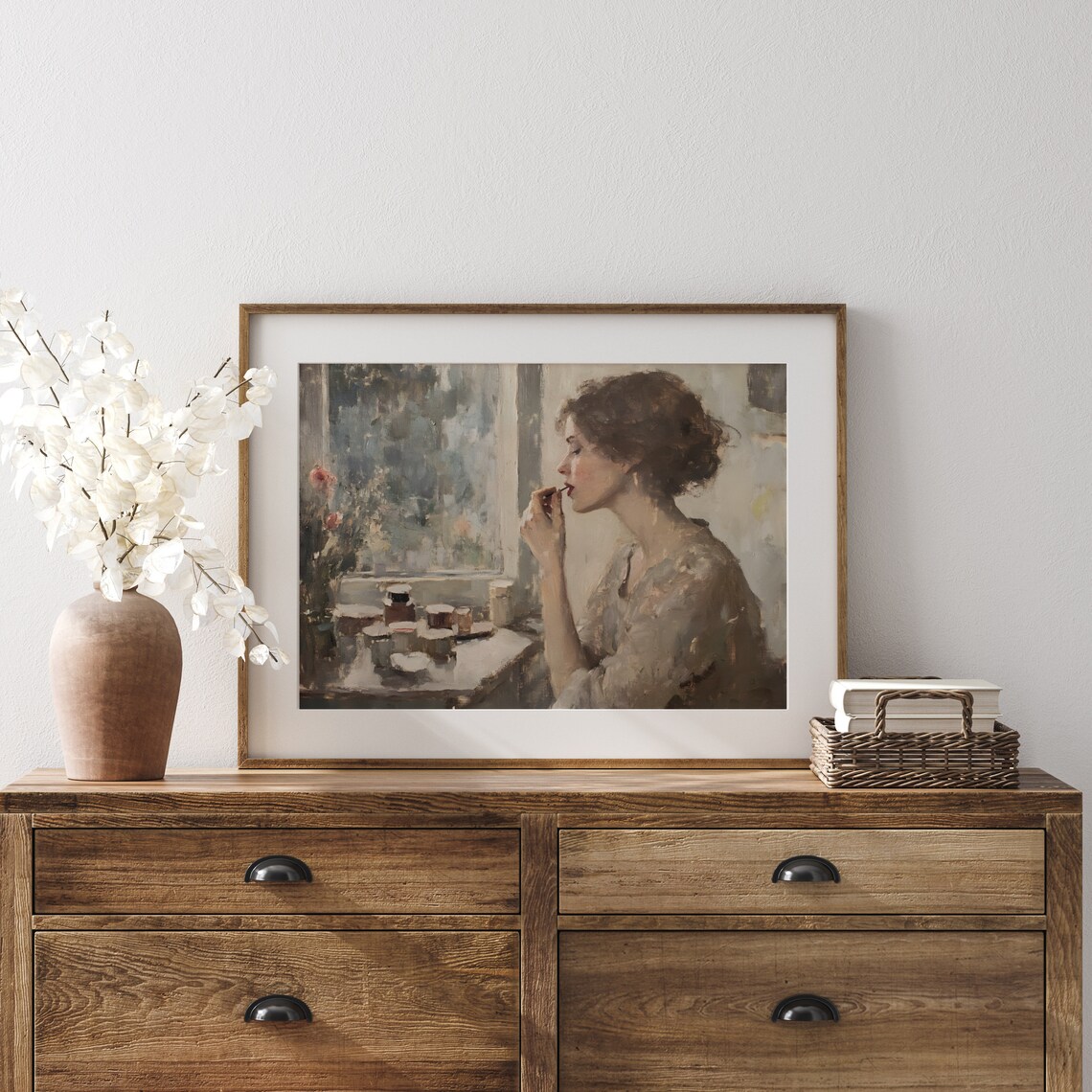 Woman Applying Lipstick Vintage Vanity Impressionist Painting Poster - Image 2