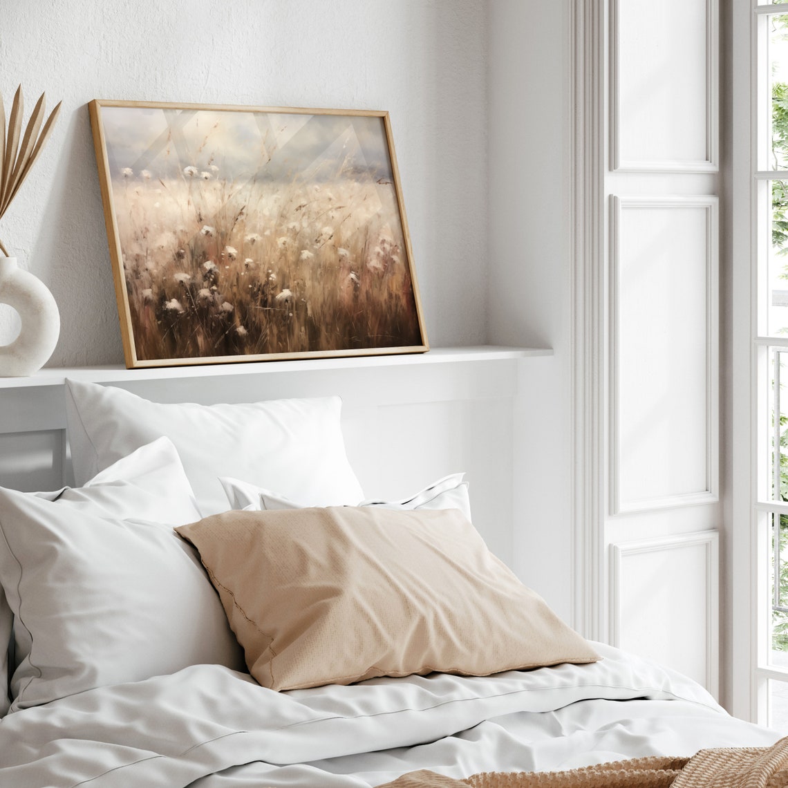Windblown Meadow White Wildflowers Golden Grass Landscape Poster - Image 5
