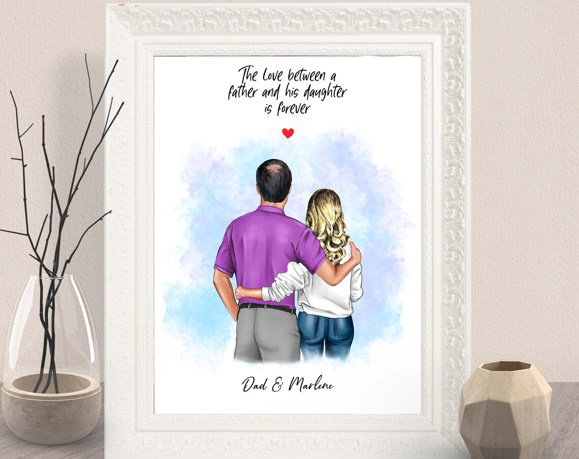 Personalized Father and Daughter Portrait Print Gift for Dad