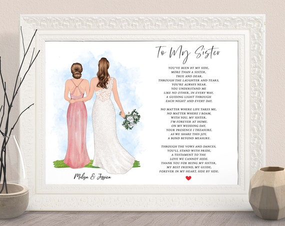 To My Sister Wedding Bride and Sister Poem Personalized Wall Art