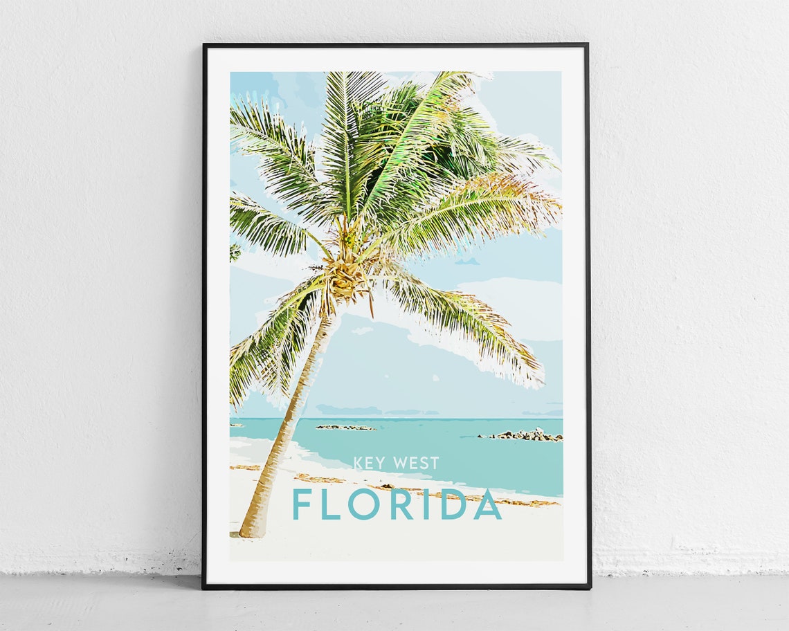 Key West Florida Palm Tree Beach Vintage Travel Style Poster