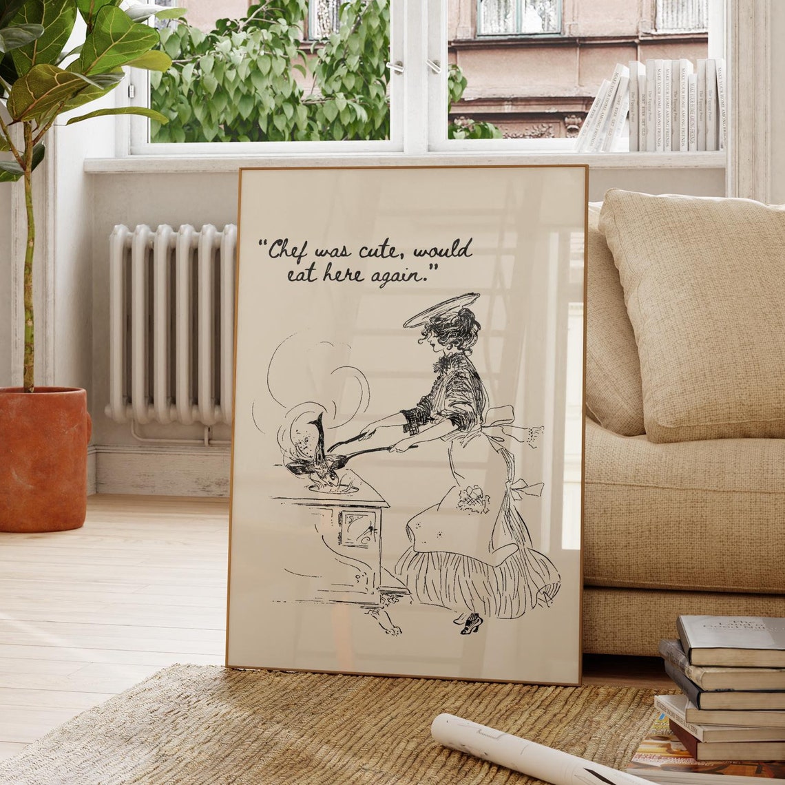 Chef Was Cute Vintage Cooking Lady Retro Kitchen Sketch Wall Art - Image 2