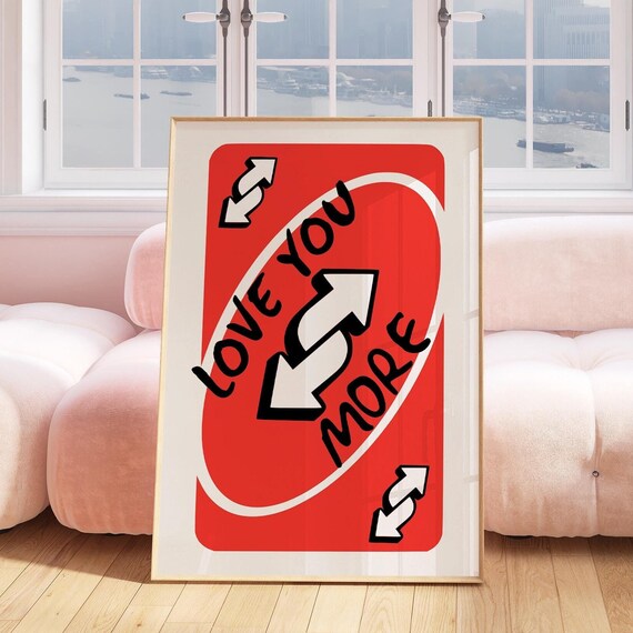 Trendy Love You More Print Red Retro Wall Art Playing Card Poster Vintage Decor