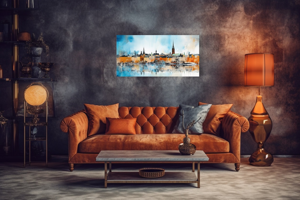 Stockholm Sweden Watercolour Skyline Cityscape Travel Poster - Image 3