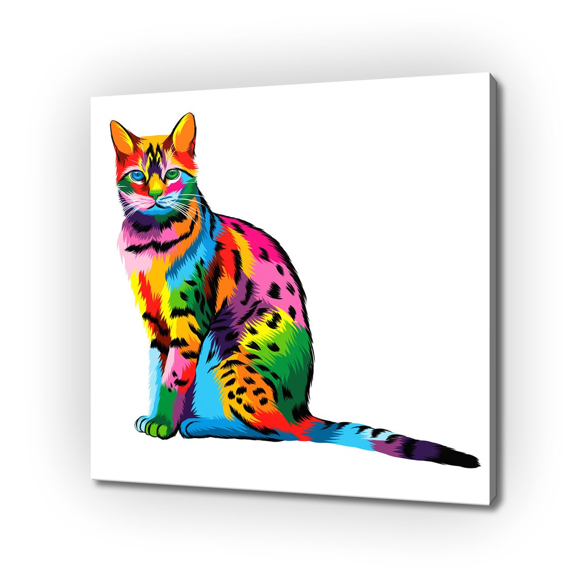 Colourful Rainbow Pop Art Cat Sitting Bright Modern Canvas Poster