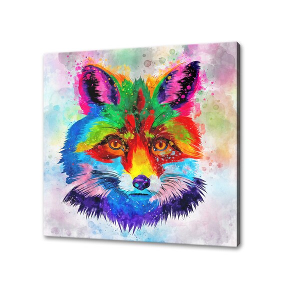 Rainbow Fox Head Watercolor Abstract Wildlife Pop Art Wall Poster